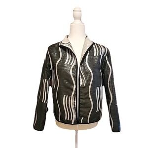I-Reversibles Jacket Womens M Black Silver Shimmer Reversible Art To Wear Blazer